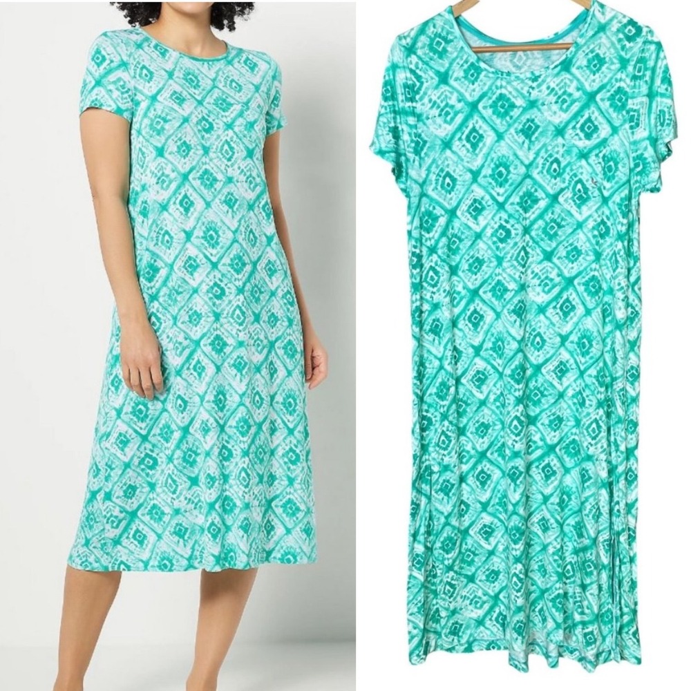 Koolaburra by‎ Ugg Dress Tie Dye Print Large Women Turquoise Tile Short Sleeve